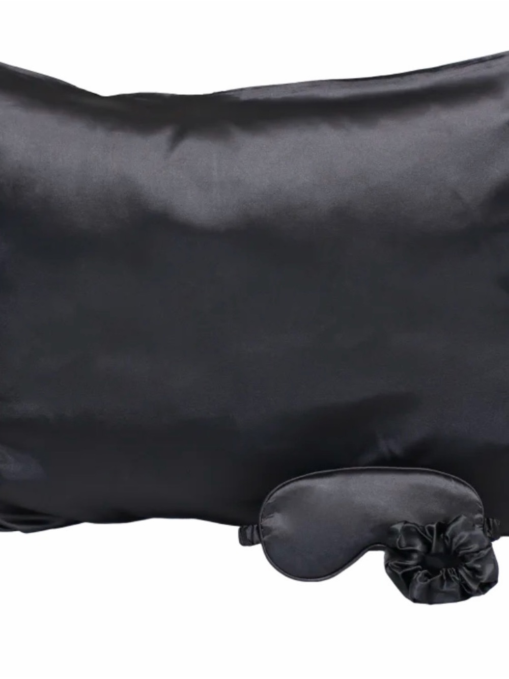 Silky Black Satin Pillowcase with Matching Eye Mask & Scrunchie - Picture 2 of 3